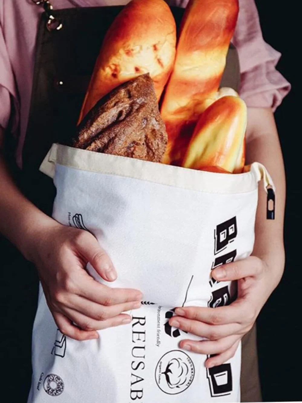 Reusable Bread Bag with Printed 'BREAD BAG' Logo - Cream